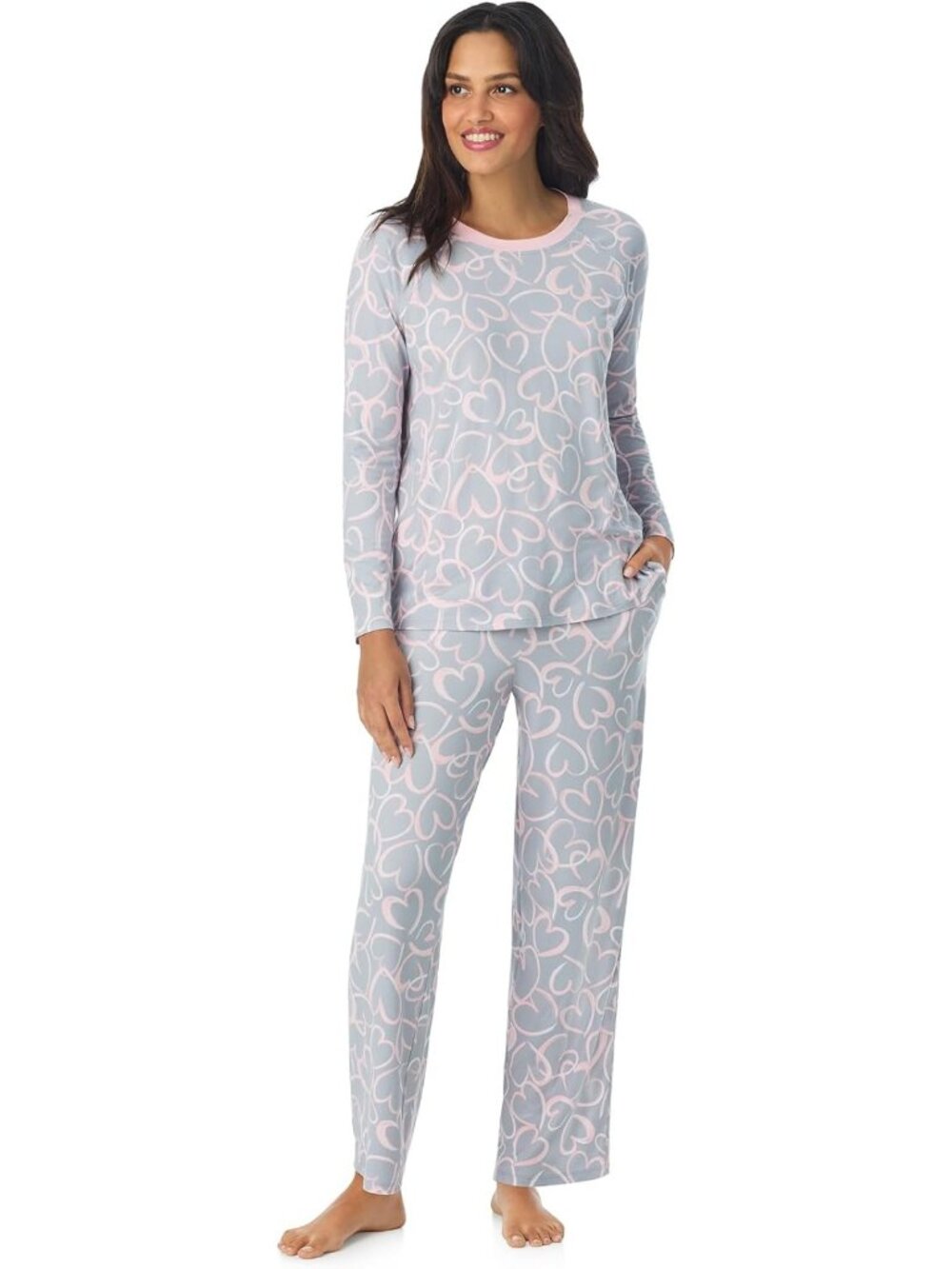 Cozy Long Sleeve Crewneck Matching Pajama Set for Women - 2 Piece PJs